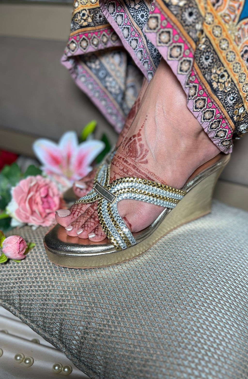 Golden Glitz Wedge Sandals