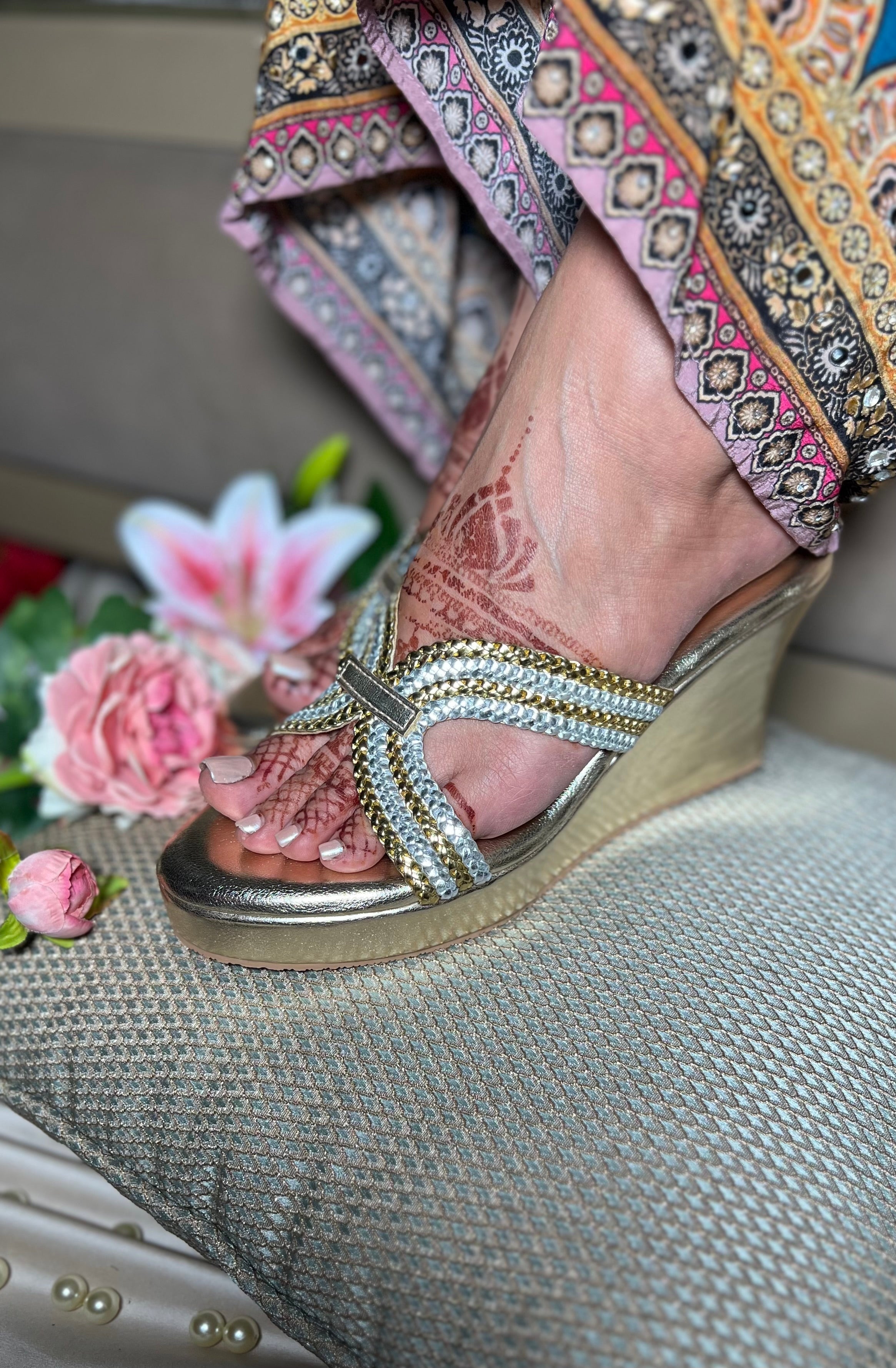 Golden Glitz Wedge Sandals