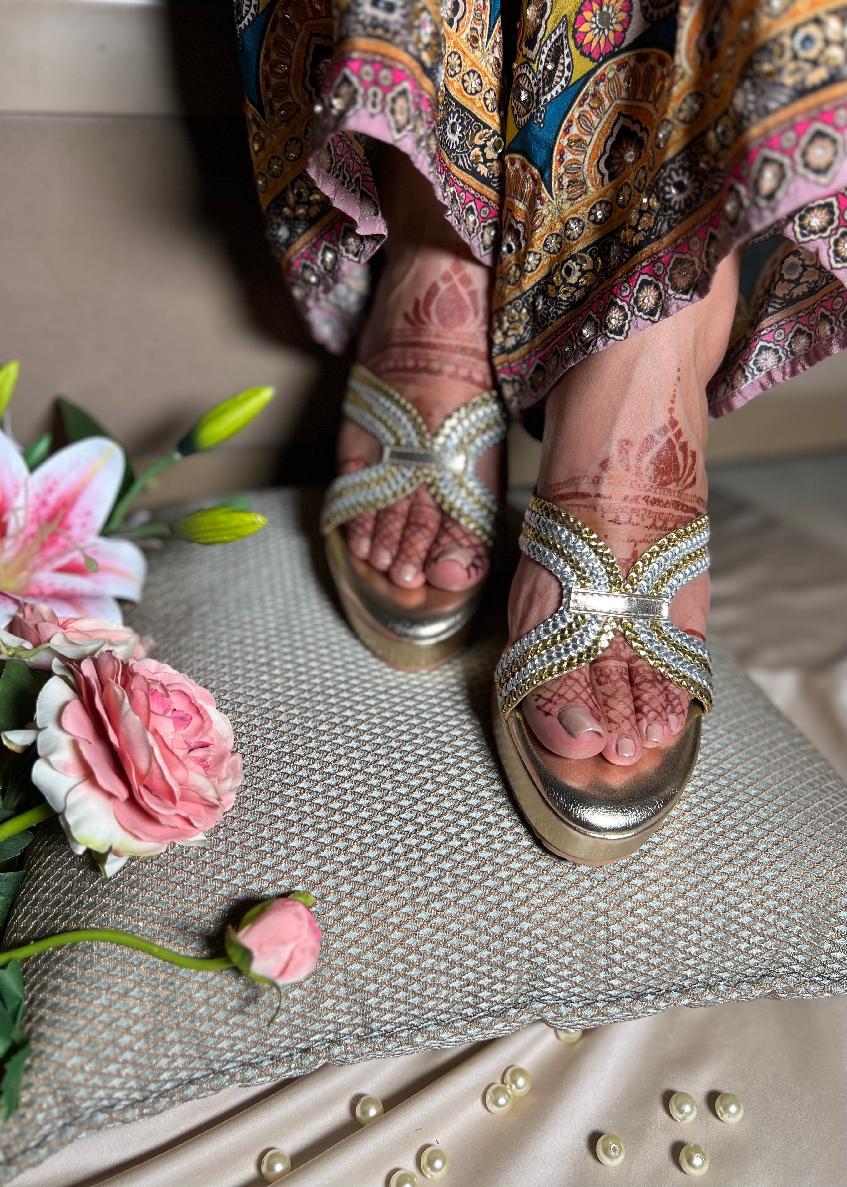 Golden Glitz Wedge Sandals