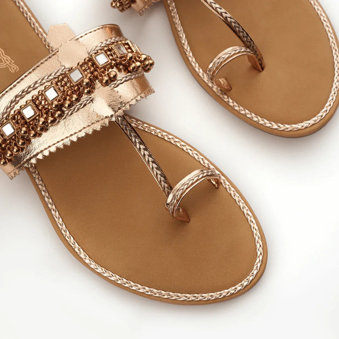 Artisan Kolhapuri Flats - Rose Gold