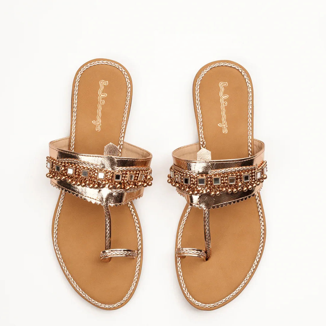 Artisan Kolhapuri Flats - Rose Gold