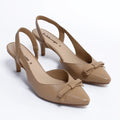 Pointed Bow Slingback - Beige