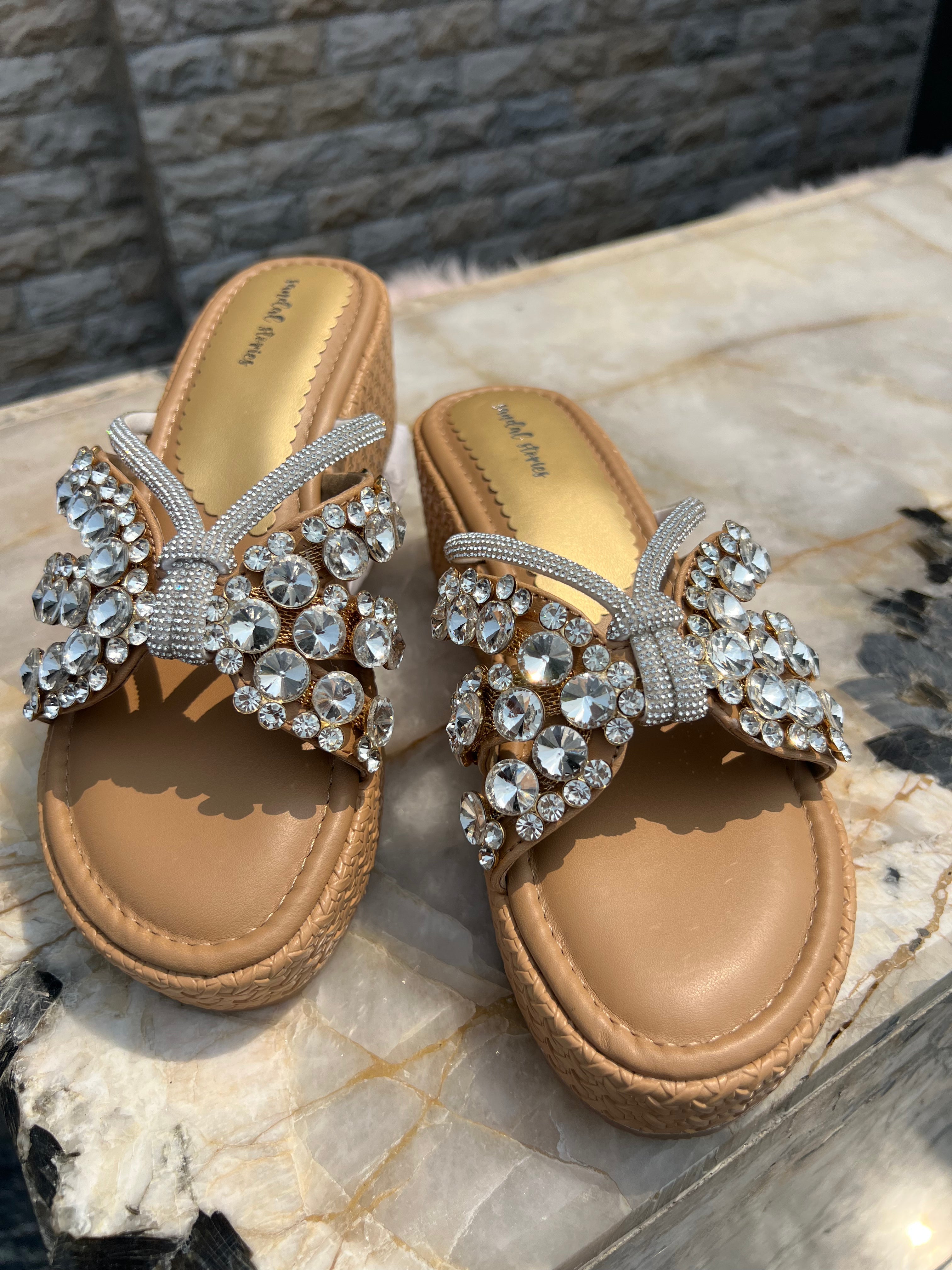 Crystal Bloom Wedge Heels Sandal Stories