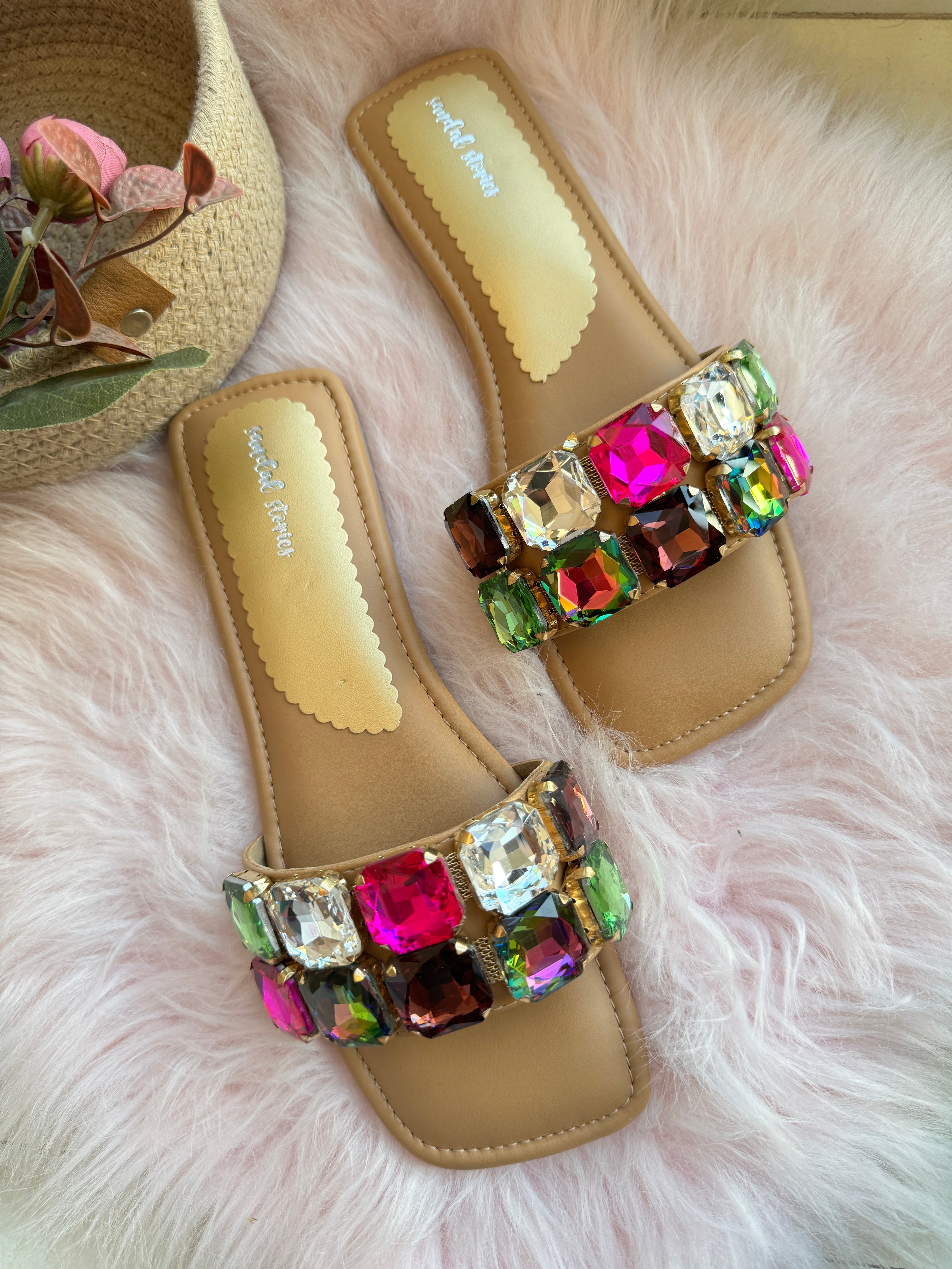 Multicolored Gemstone Flats Sandal Stories
