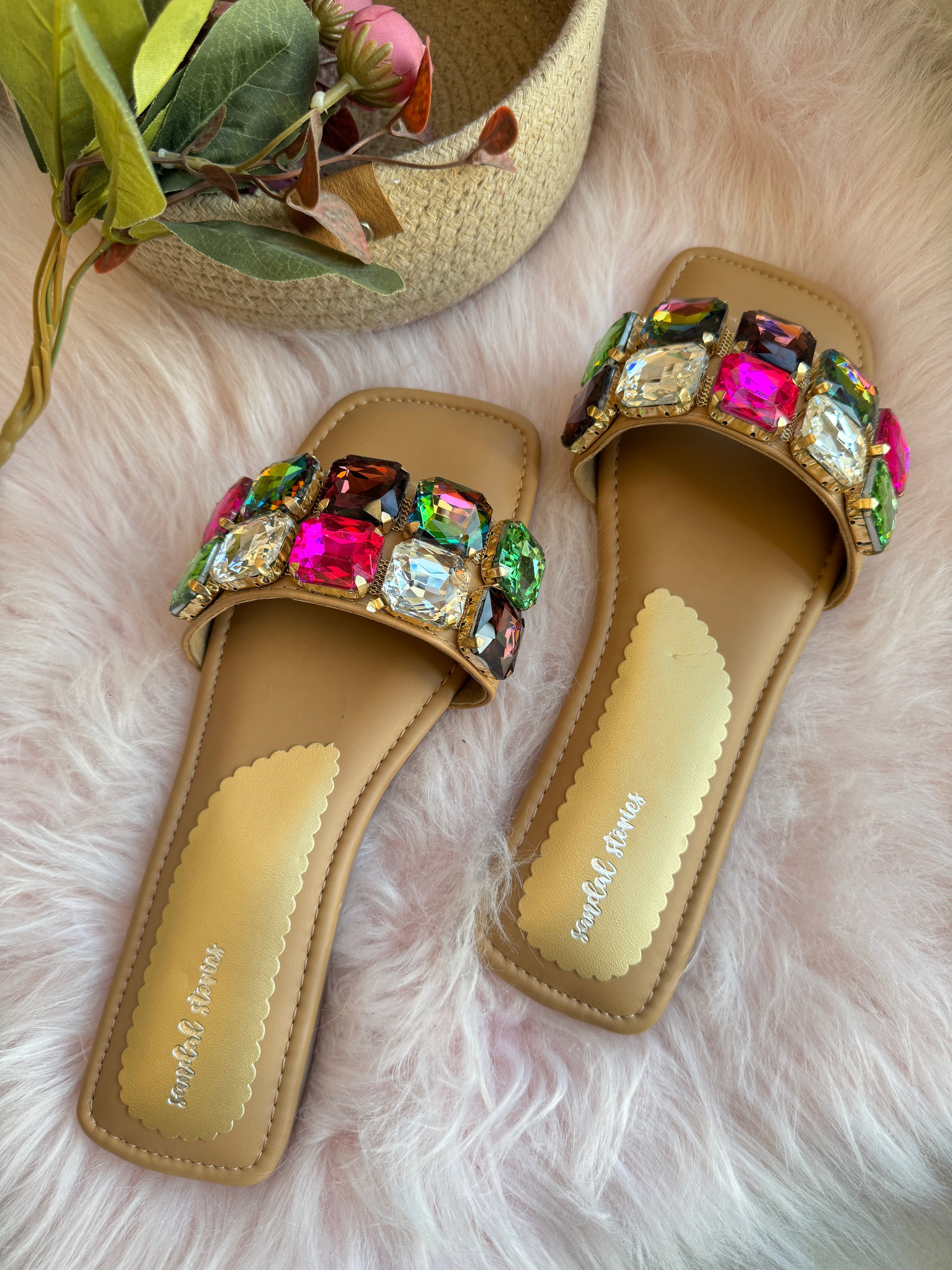 Multicolored Gemstone Flats Sandal Stories