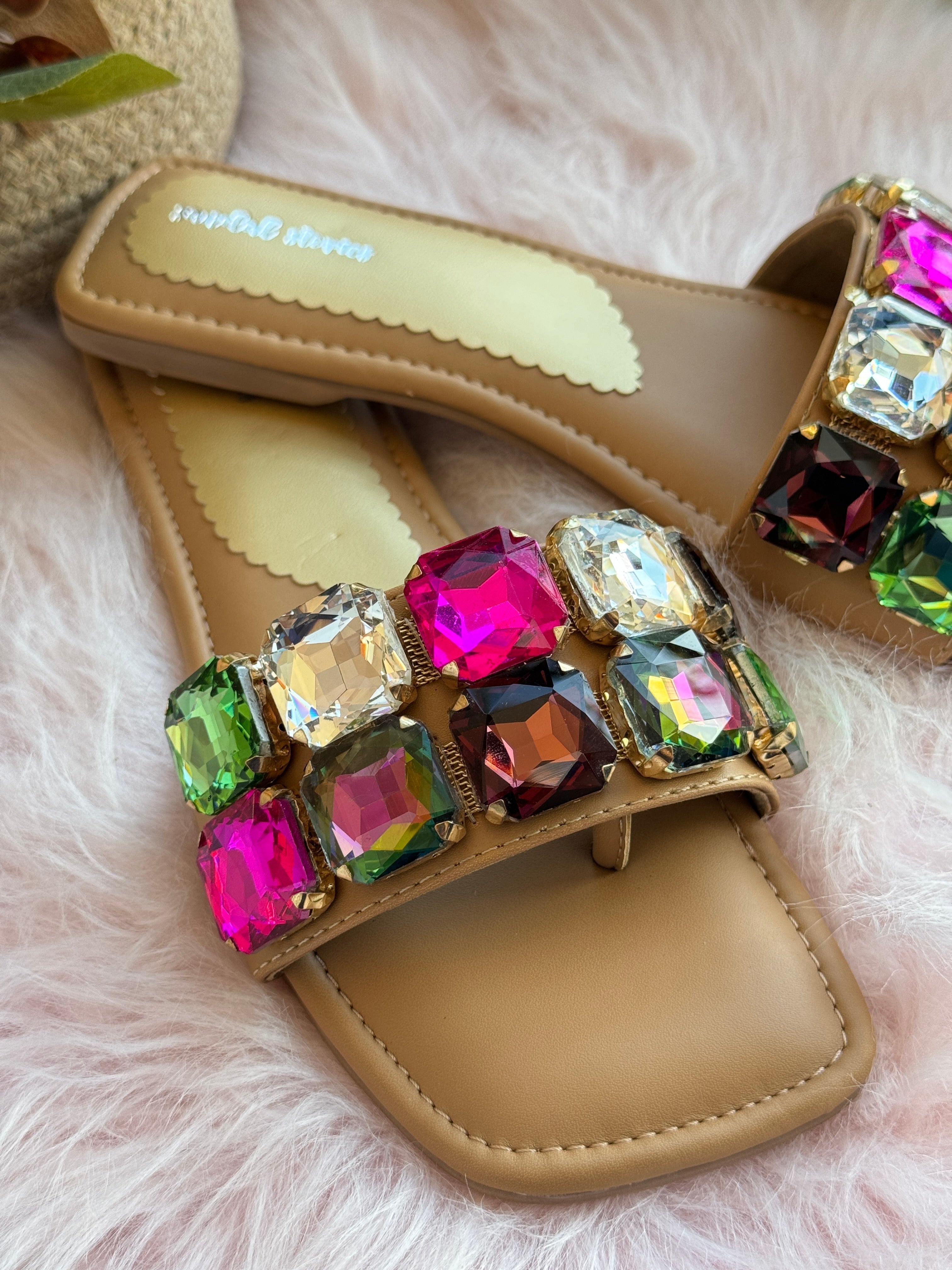 Multicolored Gemstone Flats Sandal Stories