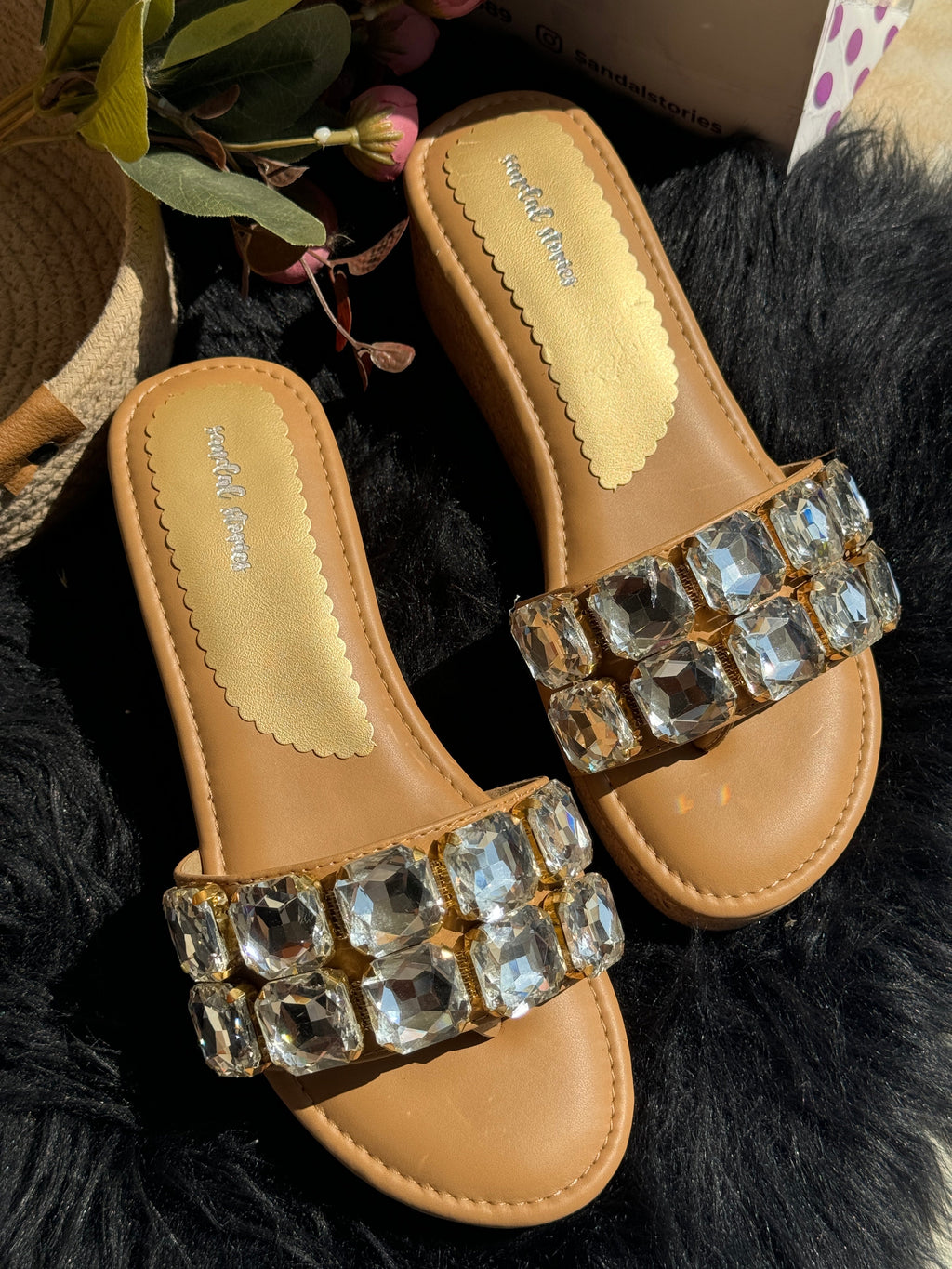 Solitaire Diamond Embellished Wedges Sandal Stories