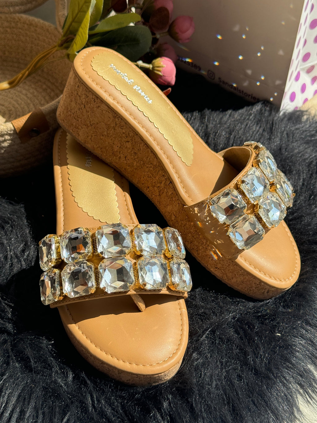 Solitaire Diamond Embellished Wedges Sandal Stories