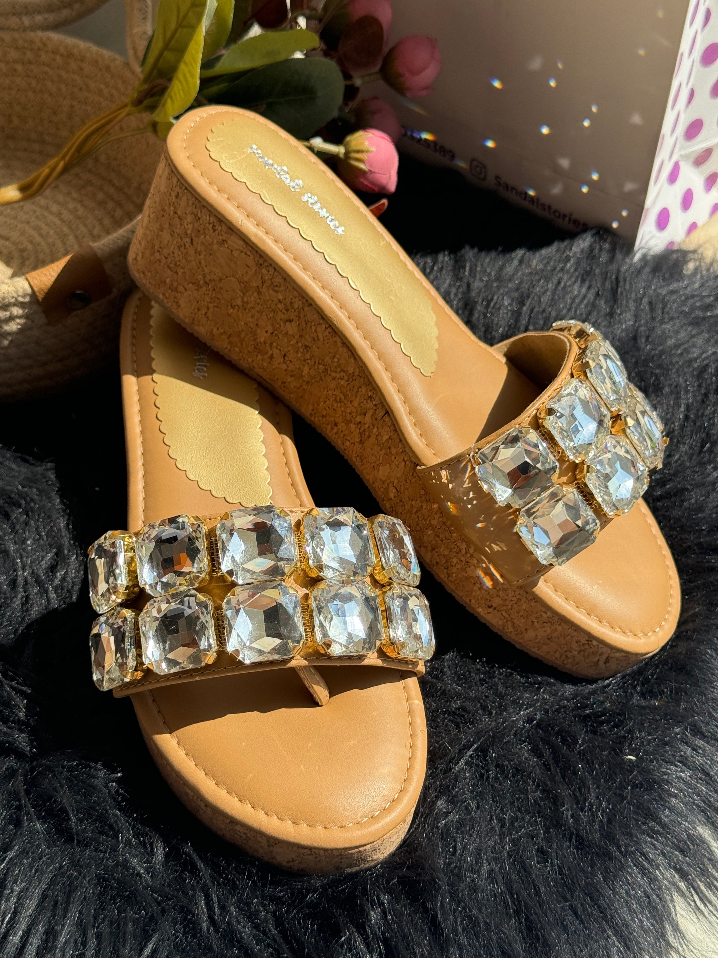 Solitaire Diamond Embellished Wedges Sandal Stories